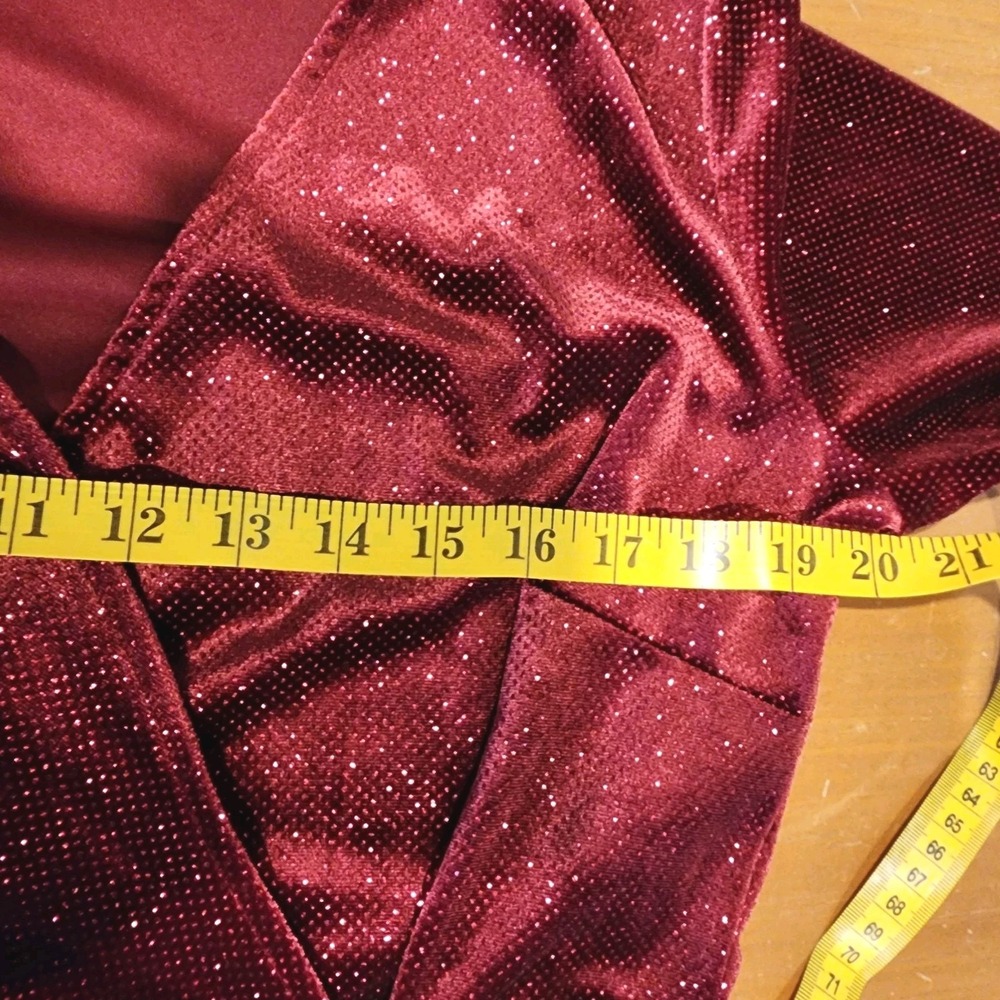 ANNE KLEIN Red Dress Womens 12 Sparkle Faux Wrap Rhinestone Buckle Cocktail Xmas - Picture 10 of 15